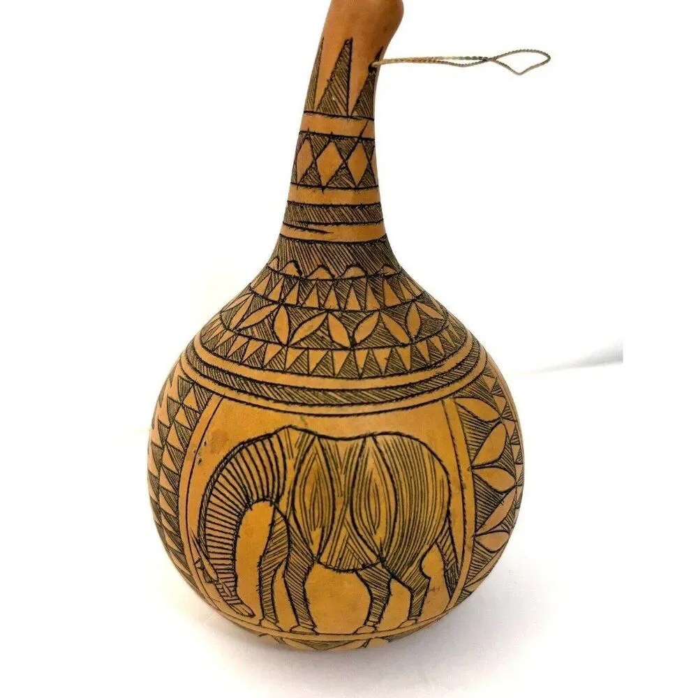 Natural Gourd Ornament With Safari Animals Zebra Elephant